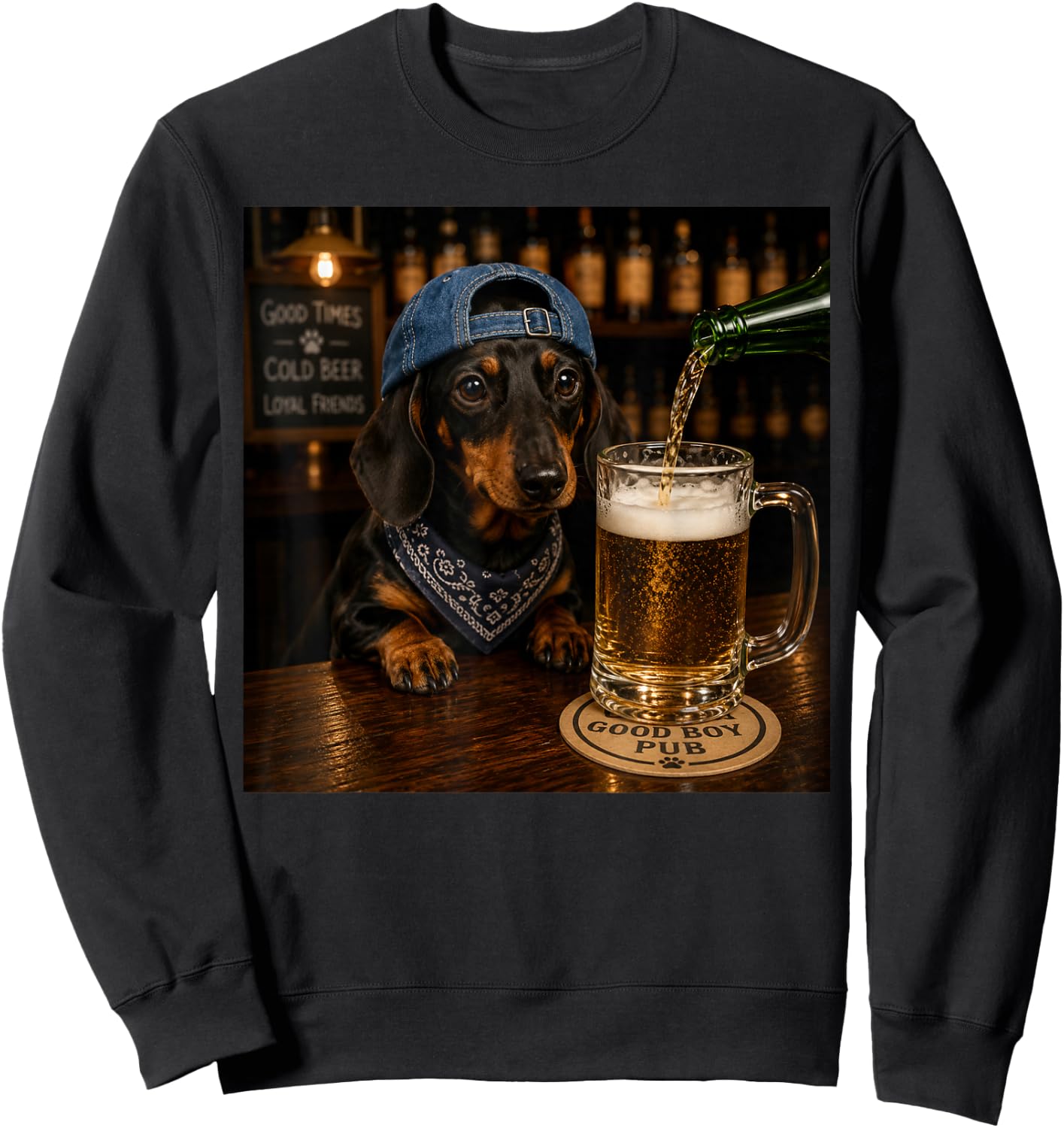 Dachshund Drinking Beer Funny Dog Meme Sweatshirt - Sweatshirt | Black