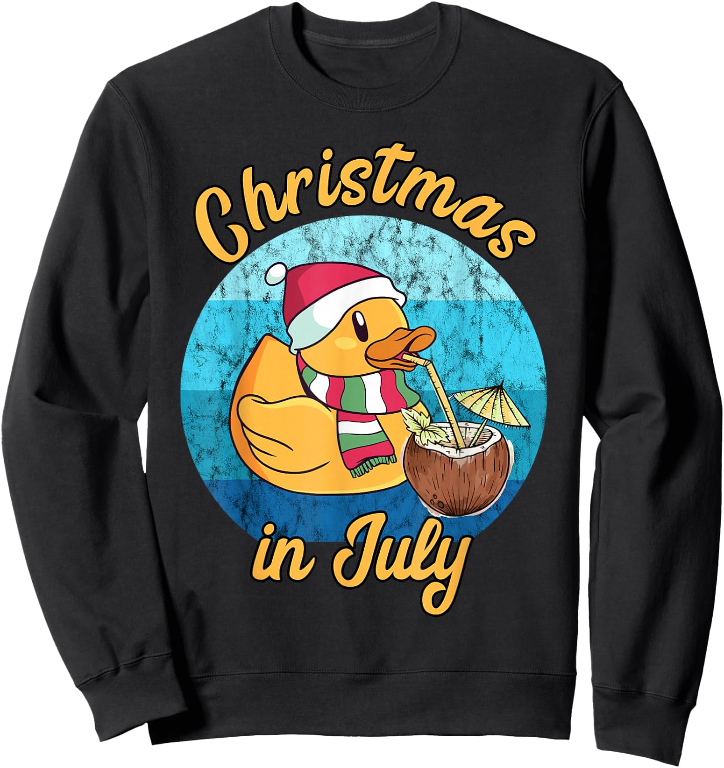 Christmas In July Santa Duck Xmas Summer Hawaiian Pool Party Sweatshirt - Sweatshirt | Black