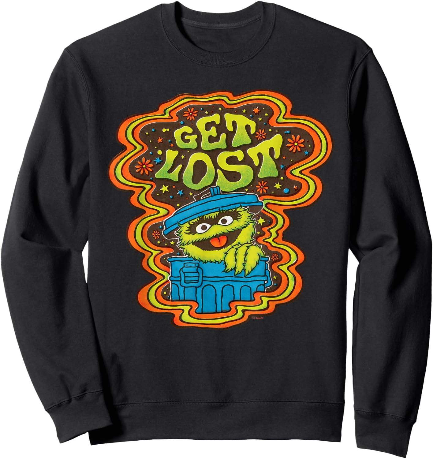 Sesame Street Psychedelic Oscar The Grouch Get Lost Sweatshirt - Sweatshirt | Black