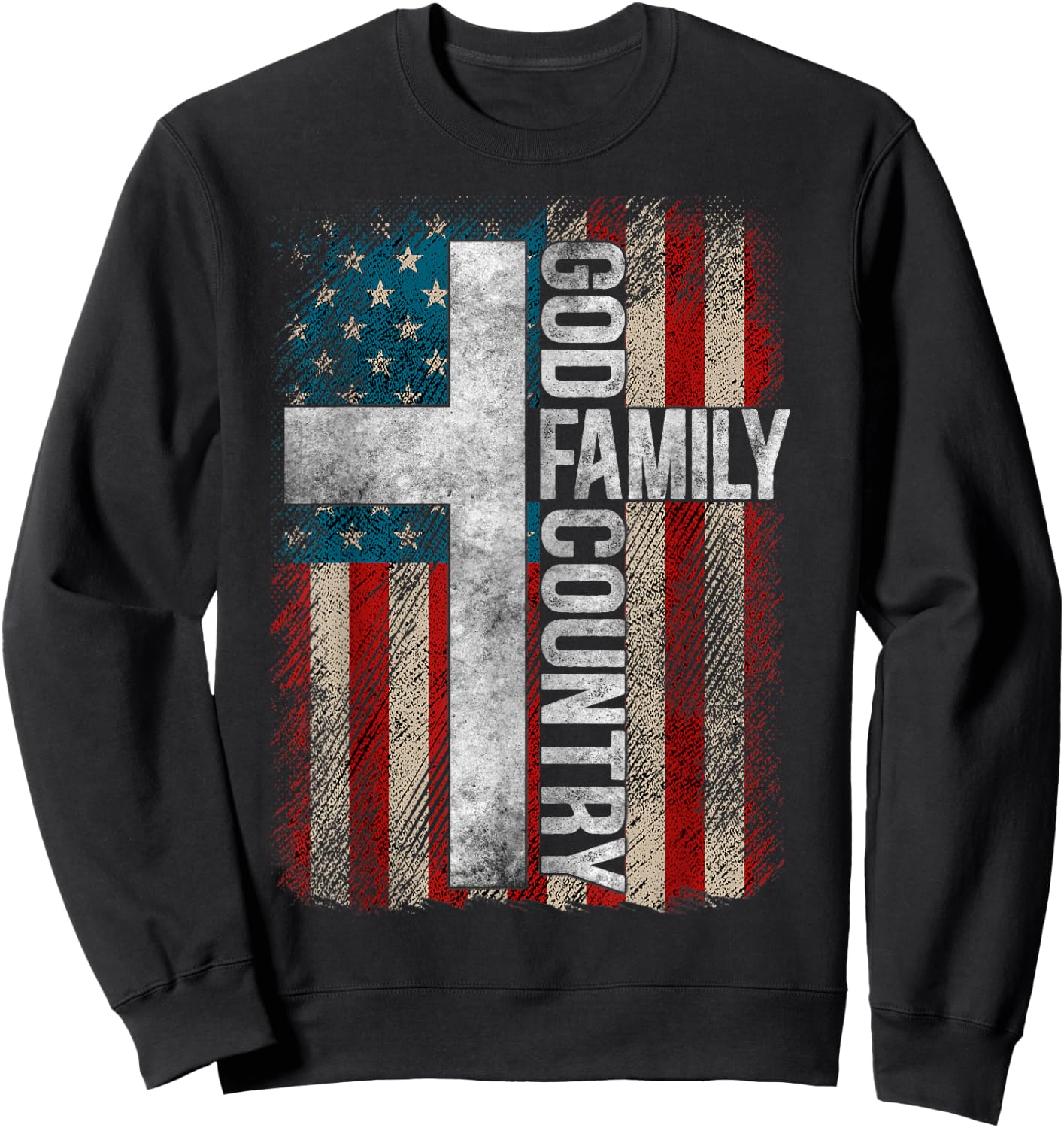 God Family Country - Patriotic Christian Cross USA Women Men Sweatshirt - Sweatshirt | Black