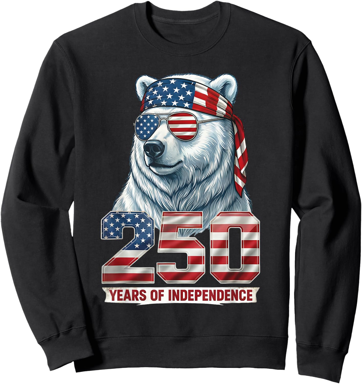 Polar Bear 250 Years of Independence Patriotic America 1776 Sweatshirt - Sweatshirt | Black