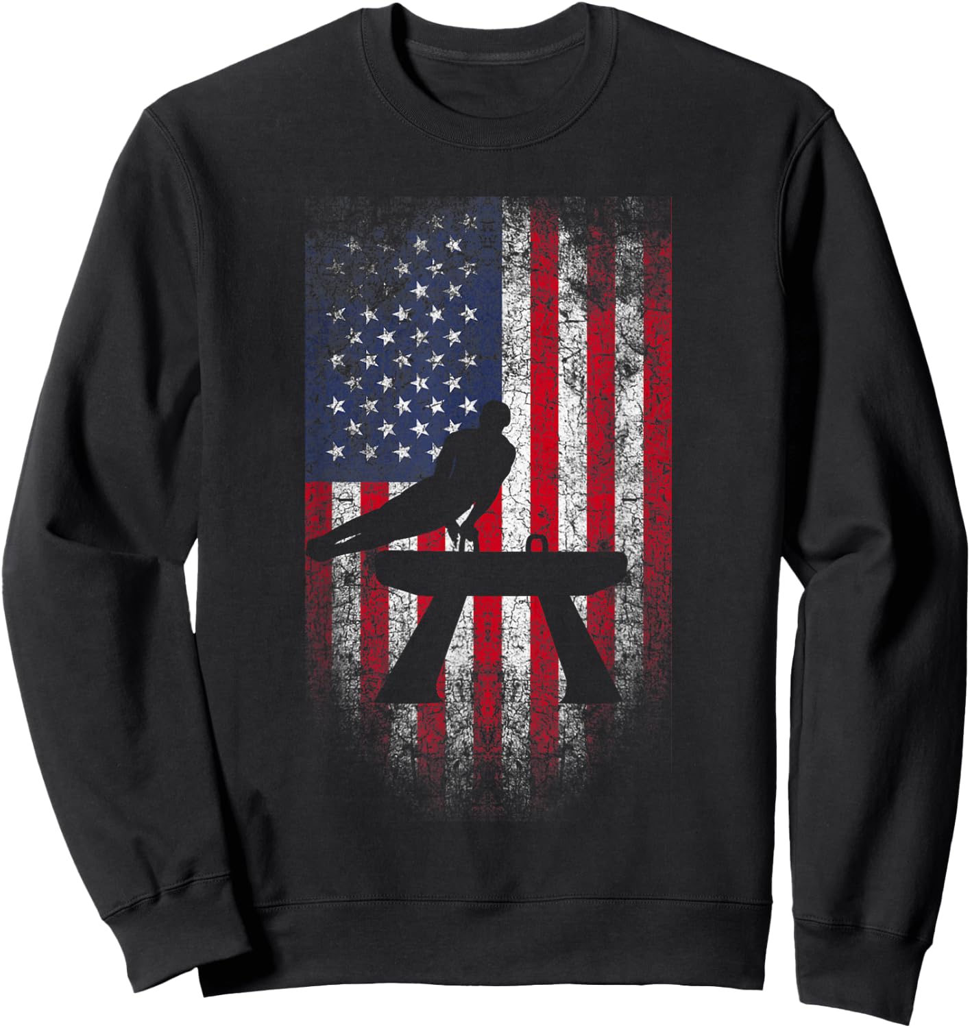 Gymnastics Pommel Horse USA American Flag Vintage Sports Women Kids Men Sweatshirt - Sweatshirt | Black