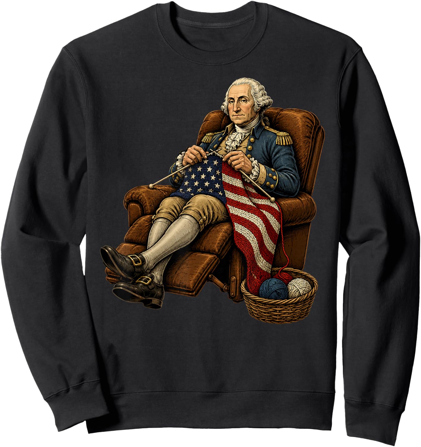 Knitted American Flag George Washington Knitting Sweatshirt - Sweatshirt | Black