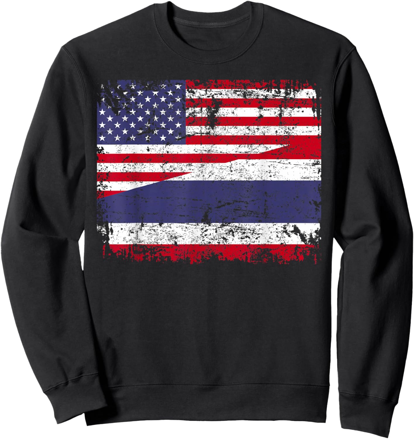 THAI ROOTS | Half American Flag | USA THAILAND FLAG Sweatshirt - Sweatshirt | Black