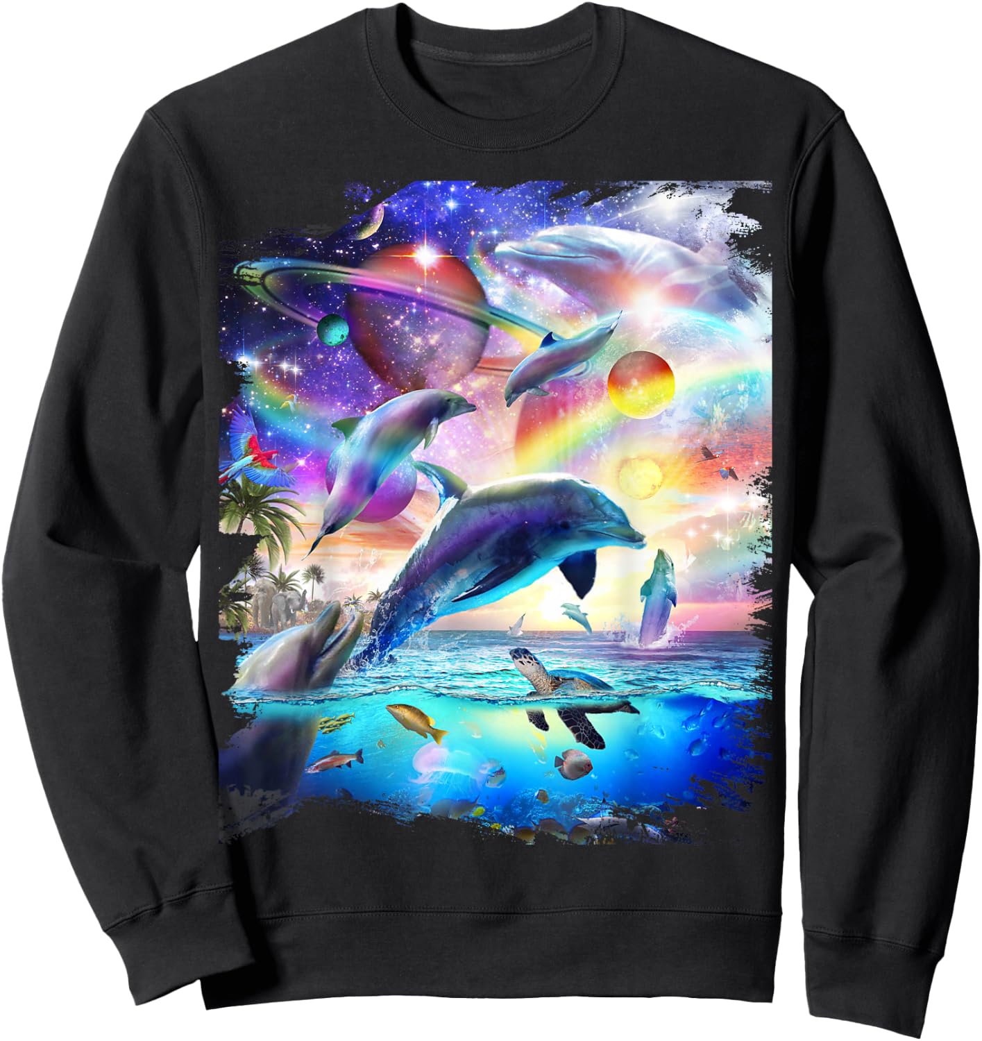 Space Dolphin Galaxy Dolphins Rainbow Sweatshirt - Sweatshirt | Black