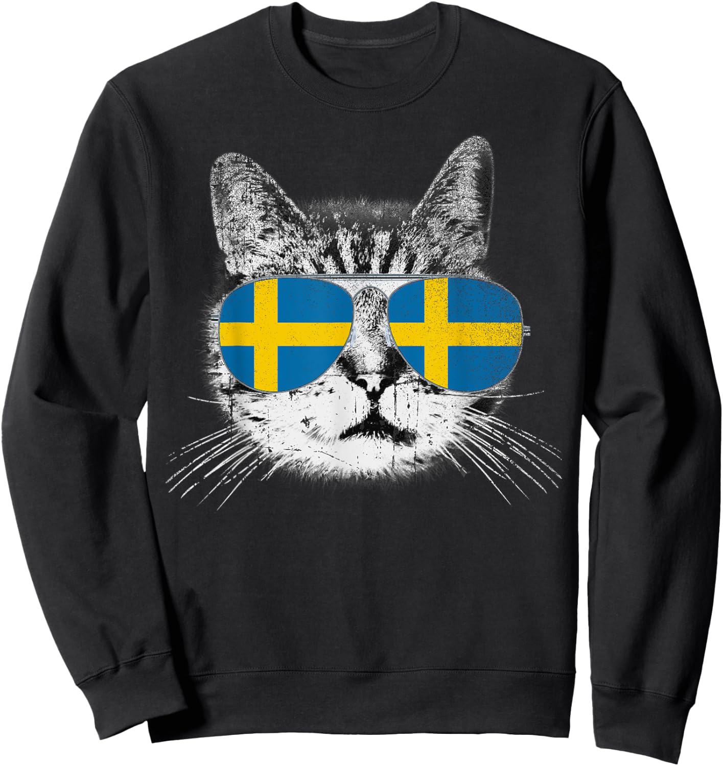 Cat Shirt Swedish Sweden Flag Country Pride Men Women Gift Sweatshirt - Sweatshirt | Black