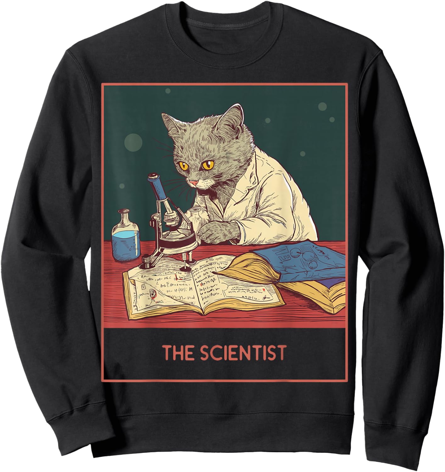 The cat laboratory science, fun white lab coat cat Sweatshirt - Sweatshirt | Black