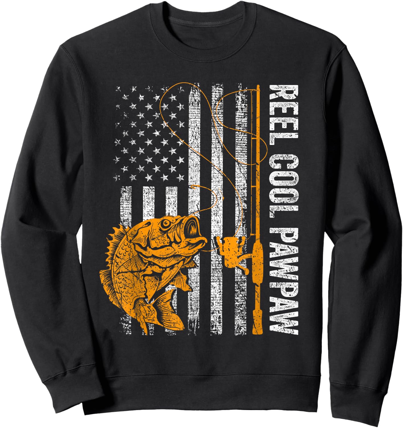 Reel Cool Pawpaw American Flag Fishing Fathers Day Sweatshirt - Sweatshirt | Black