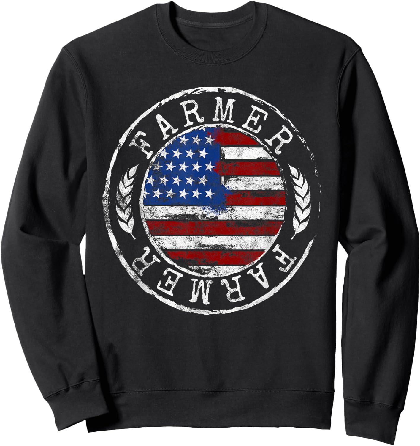 Farmer American Flag Farming Gift Usa Patriotic Stamp Style Sweatshirt - Sweatshirt | Black