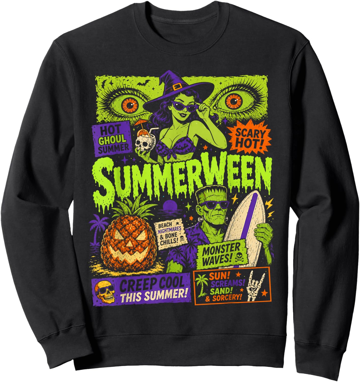 Funny Summerween Vibes Spooky Summer Ghoul Summerween Goth Sweatshirt - Sweatshirt | Black