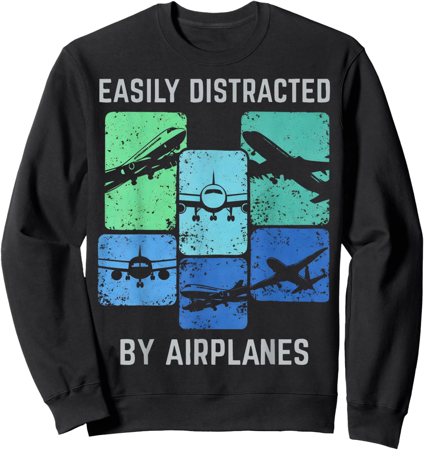 Easily Distracted by Airplanes Gifts Women Kids Sweatshirt - Sweatshirt | Black