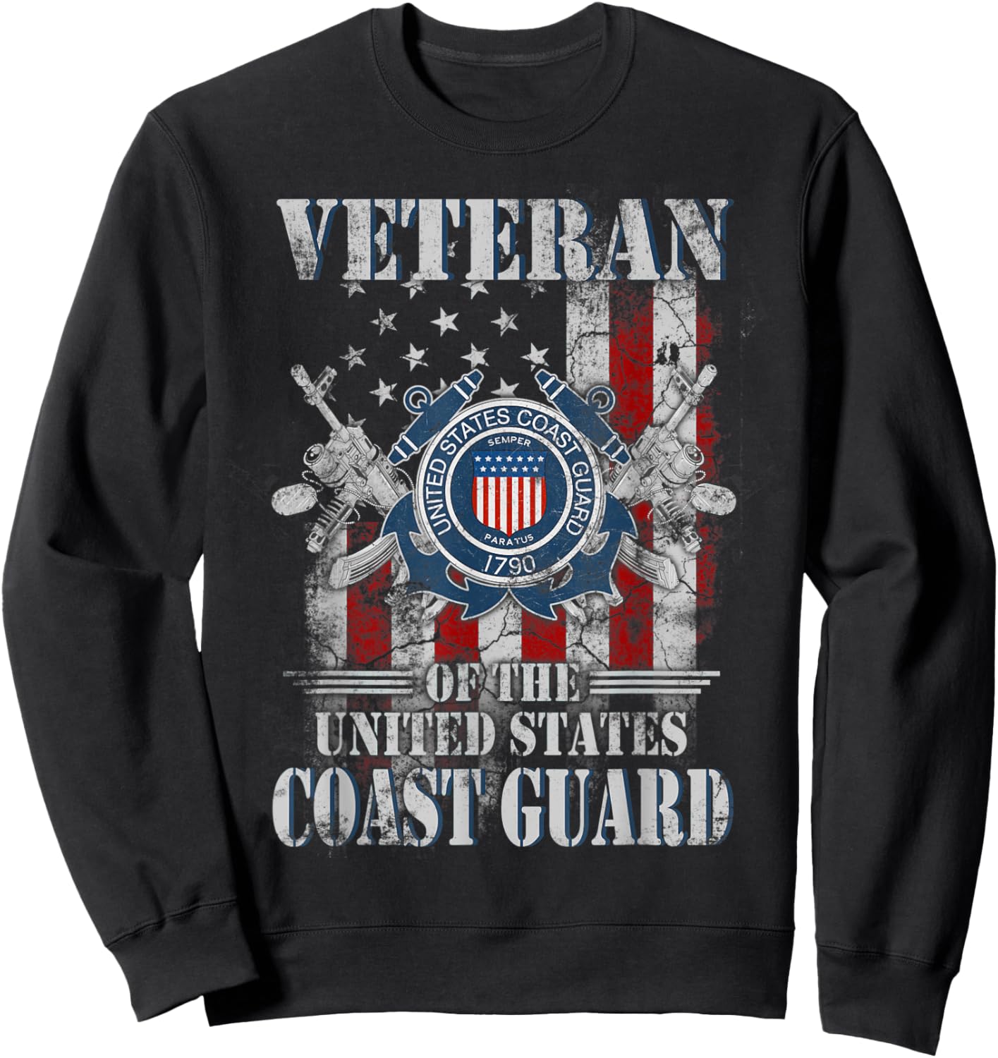 Proud US Coast Guard Veteran Vintage Black 3X-Large Classic Fit Short Sleeve Sweatshirt - Sweatshirt | Black