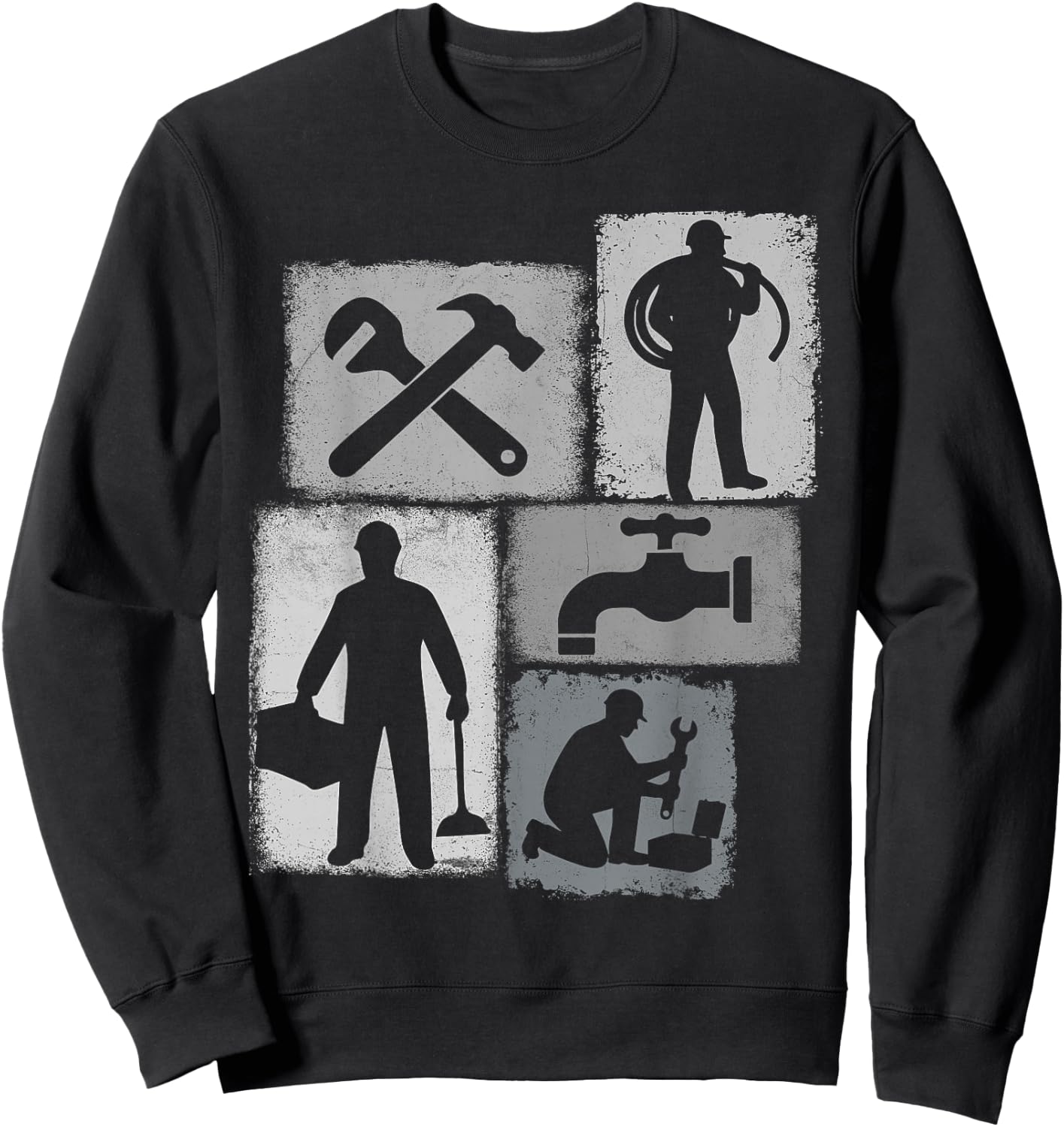 Plumber Vintage Collage Plumbing Men Pipefitter Sweatshirt - Sweatshirt | Black