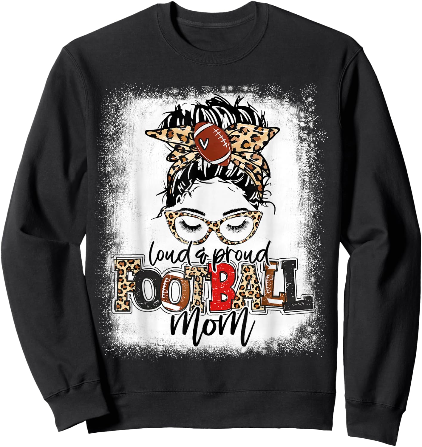 Loud And Proud Football Mom Bleached Leopard Football Mama Sweatshirt - Sweatshirt | Black