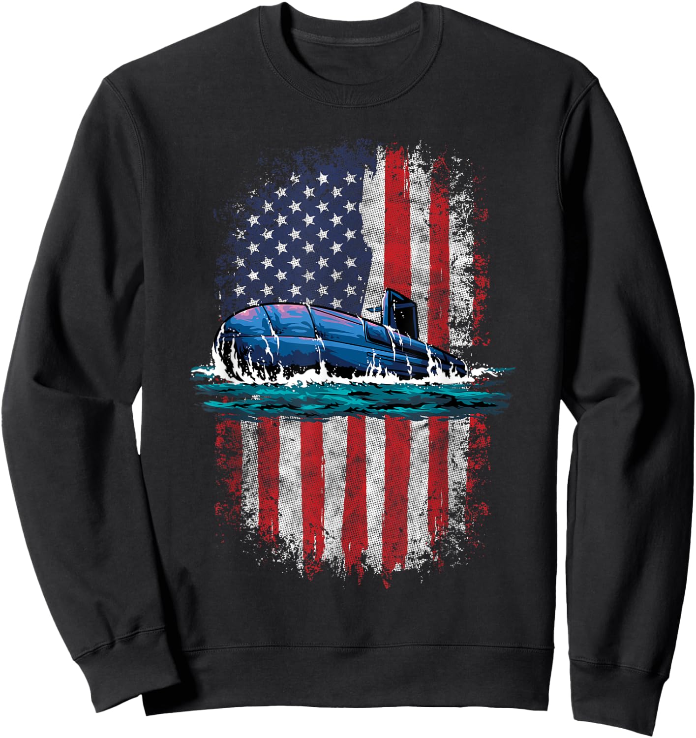 Submarine Veteran American Flag Patriotic Submariner Sweatshirt - Sweatshirt | Black