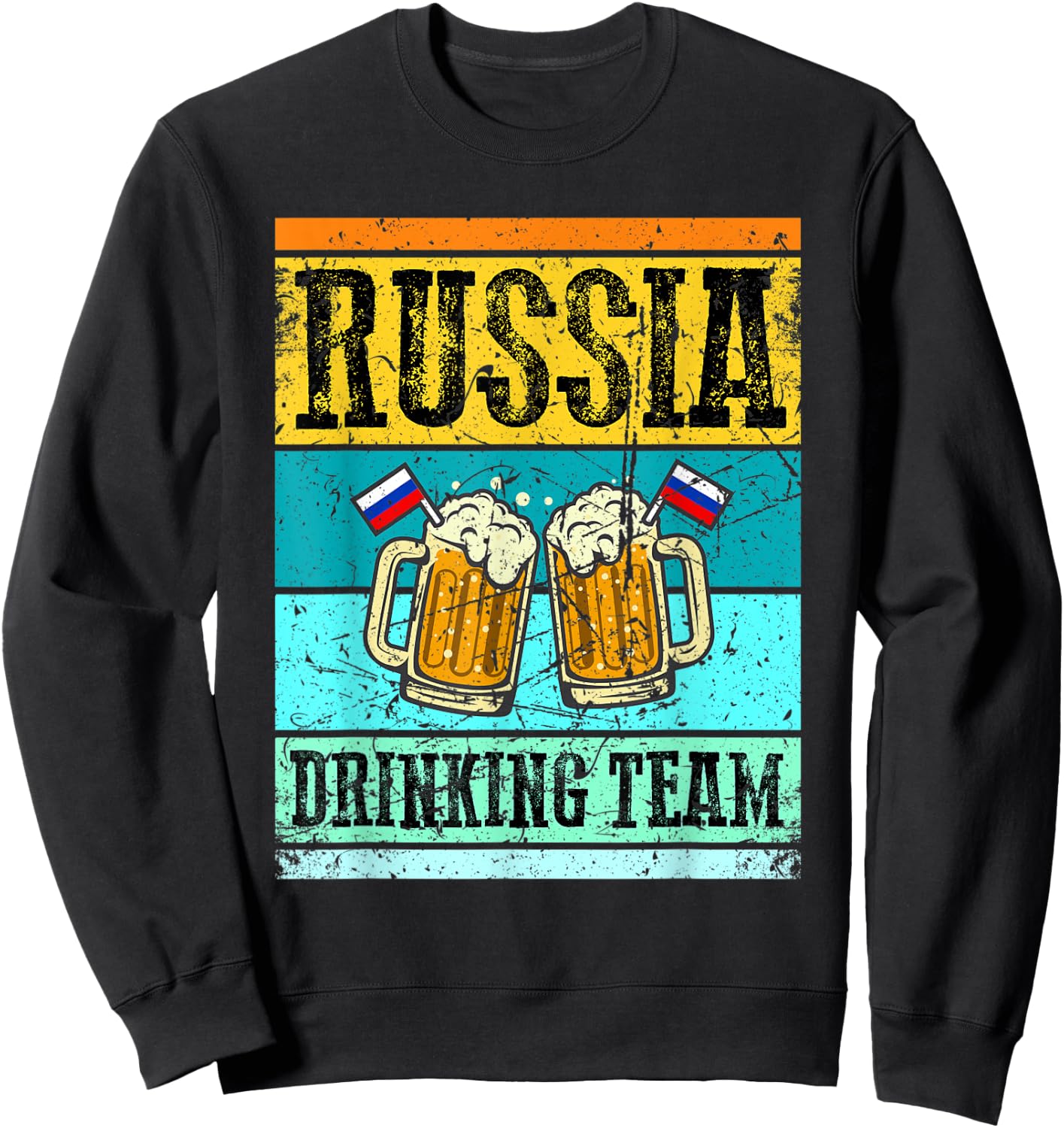 Russia Drinking Team Funny Russian Shirt Flag Beer Party Sweatshirt - Sweatshirt | Black