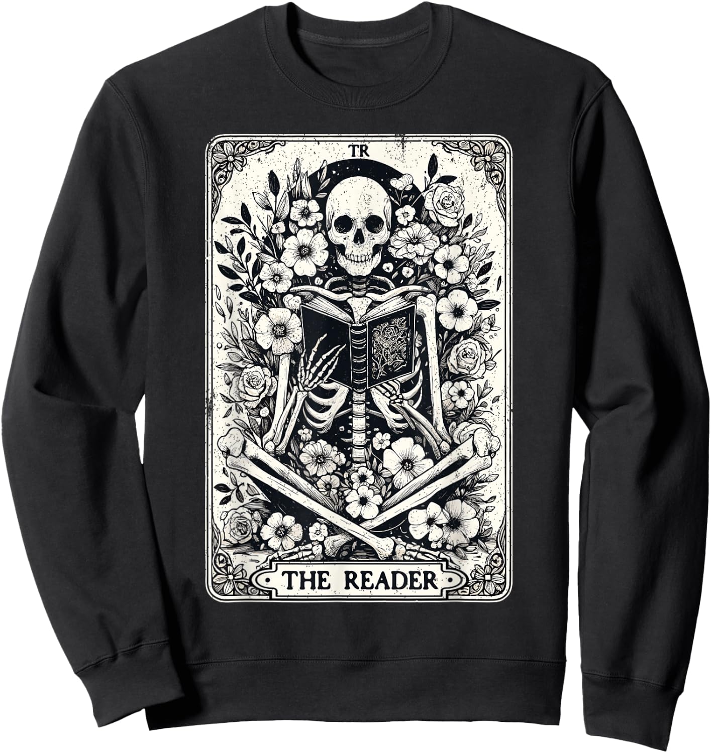 The Reader Skeleton Book Lover Tarot Card Reading Funny Book Sweatshirt - Sweatshirt | Black