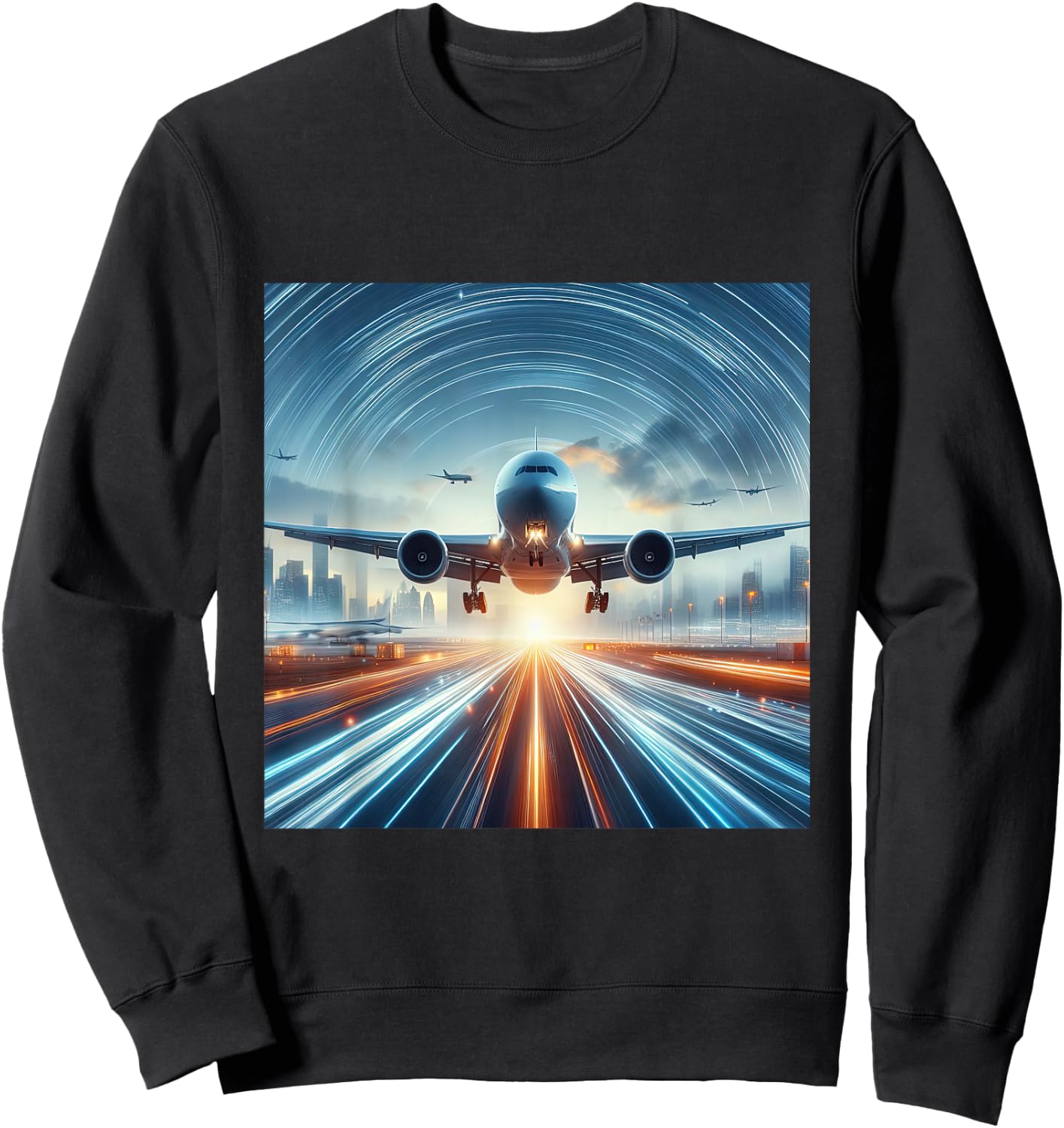 B-777 Aircraft Aviation Airplane Airport Runway Landing Sweatshirt - Sweatshirt | Black