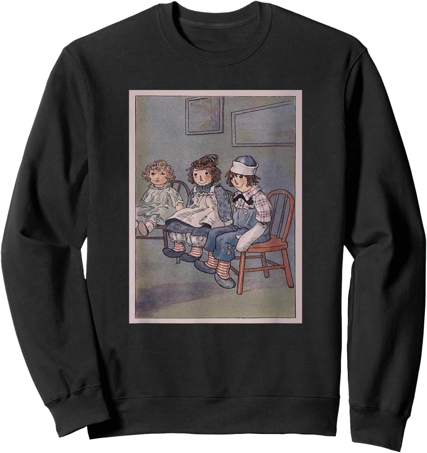 Raggedy Ann, Andy and a Doll Sitting in Chairs (1920) Sweatshirt - Sweatshirt | Black
