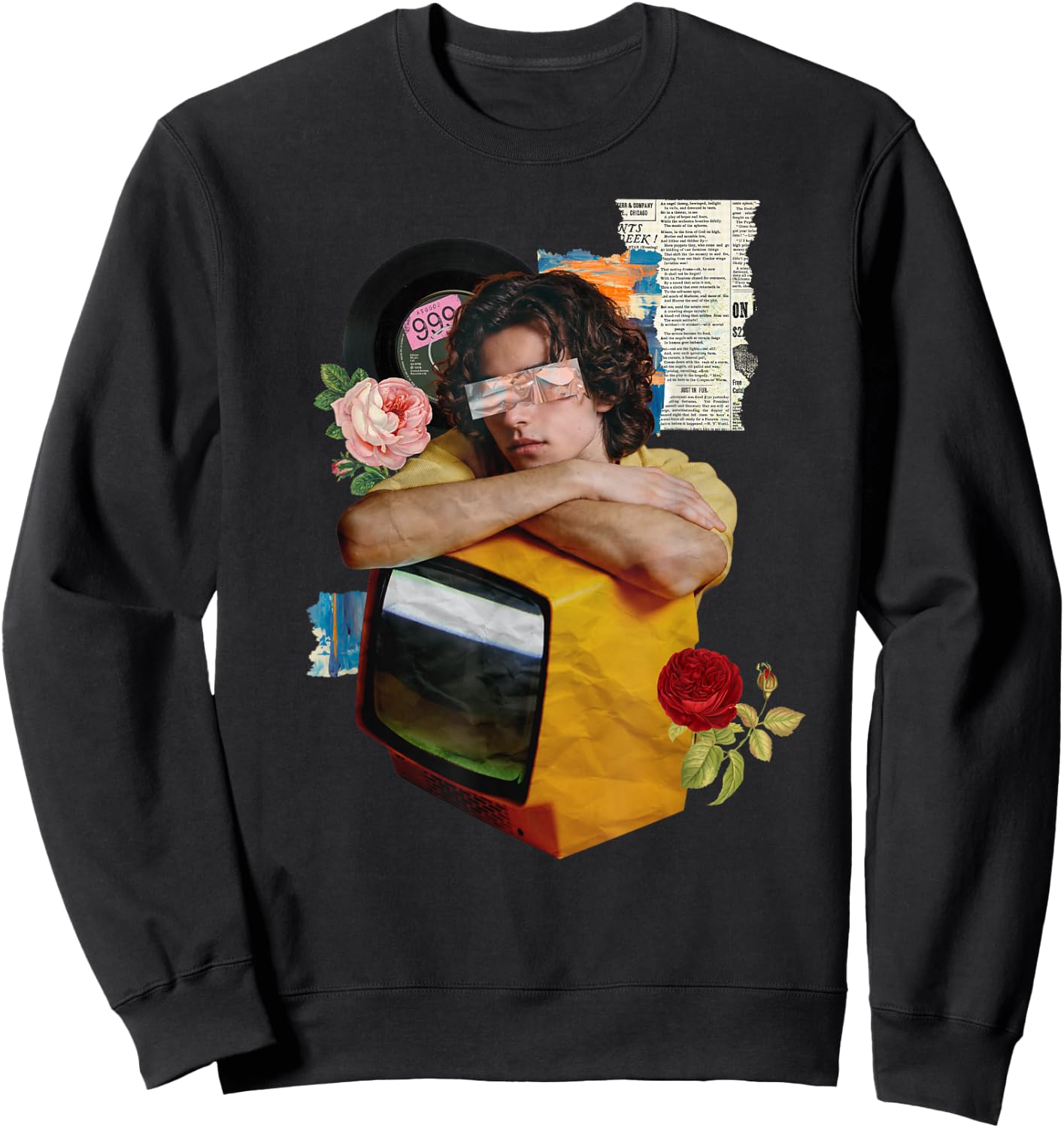 Retro Wrapped Paper TV Girl Sweatshirt - Sweatshirt | Black