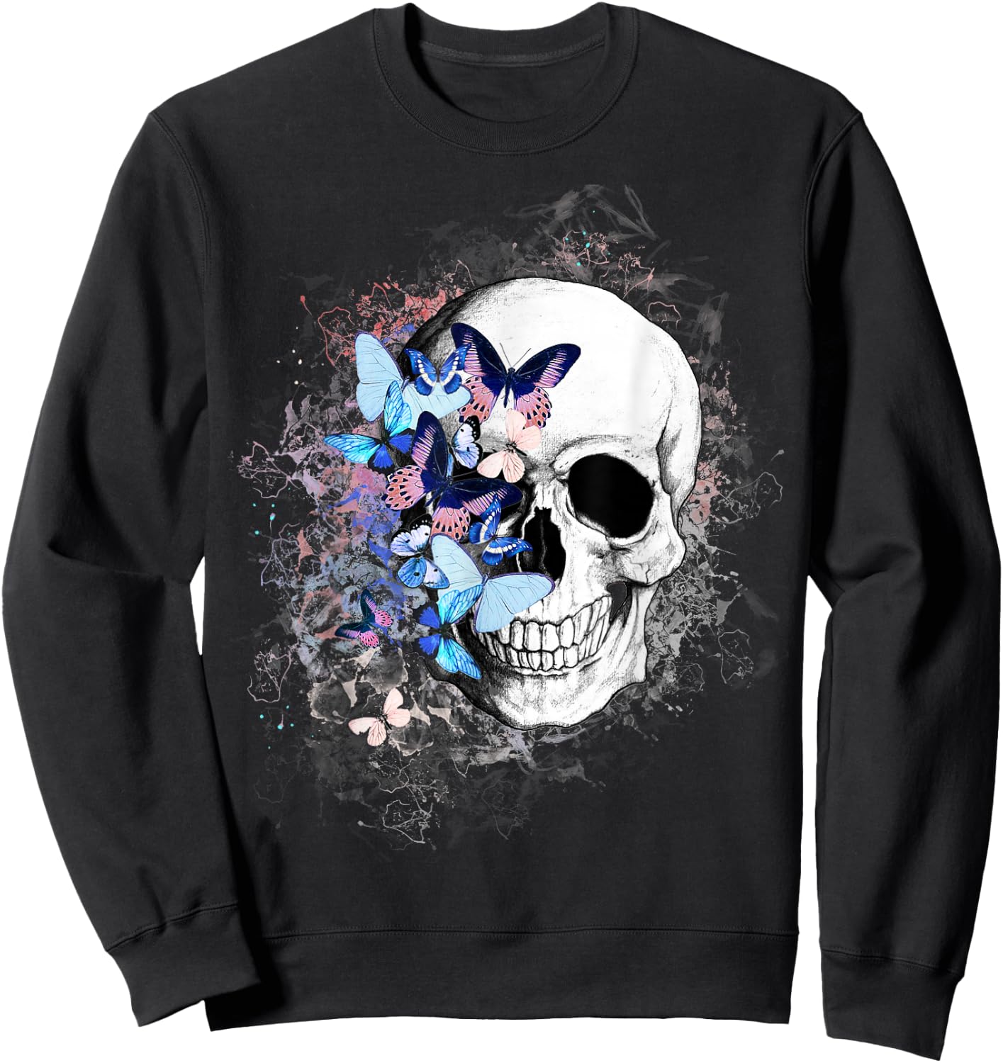 Skull with colorful butterflies, anatomy art Sweatshirt - Sweatshirt | Black