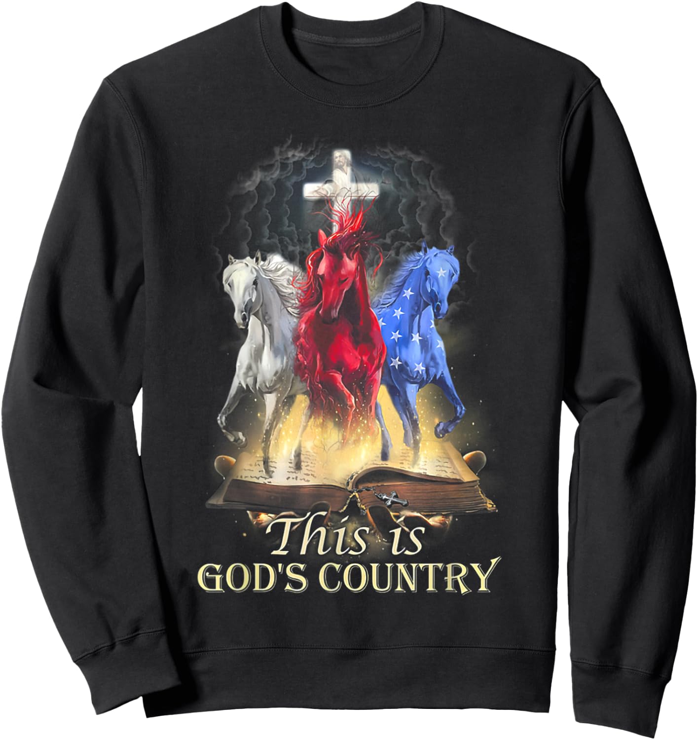 Cool Horses Running In Halo Of Bible This Is God‘s Country Sweatshirt - Sweatshirt | Black