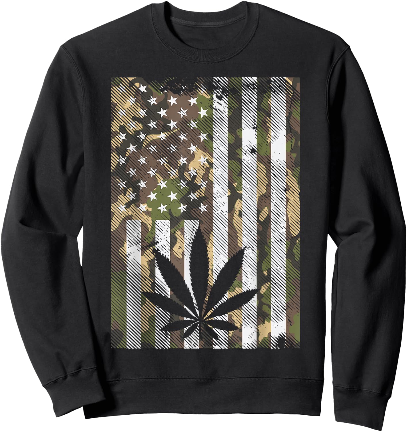 Camo American Flag Weed Cannabis Marijuana 420 Stoner Gift Sweatshirt - Sweatshirt | Black