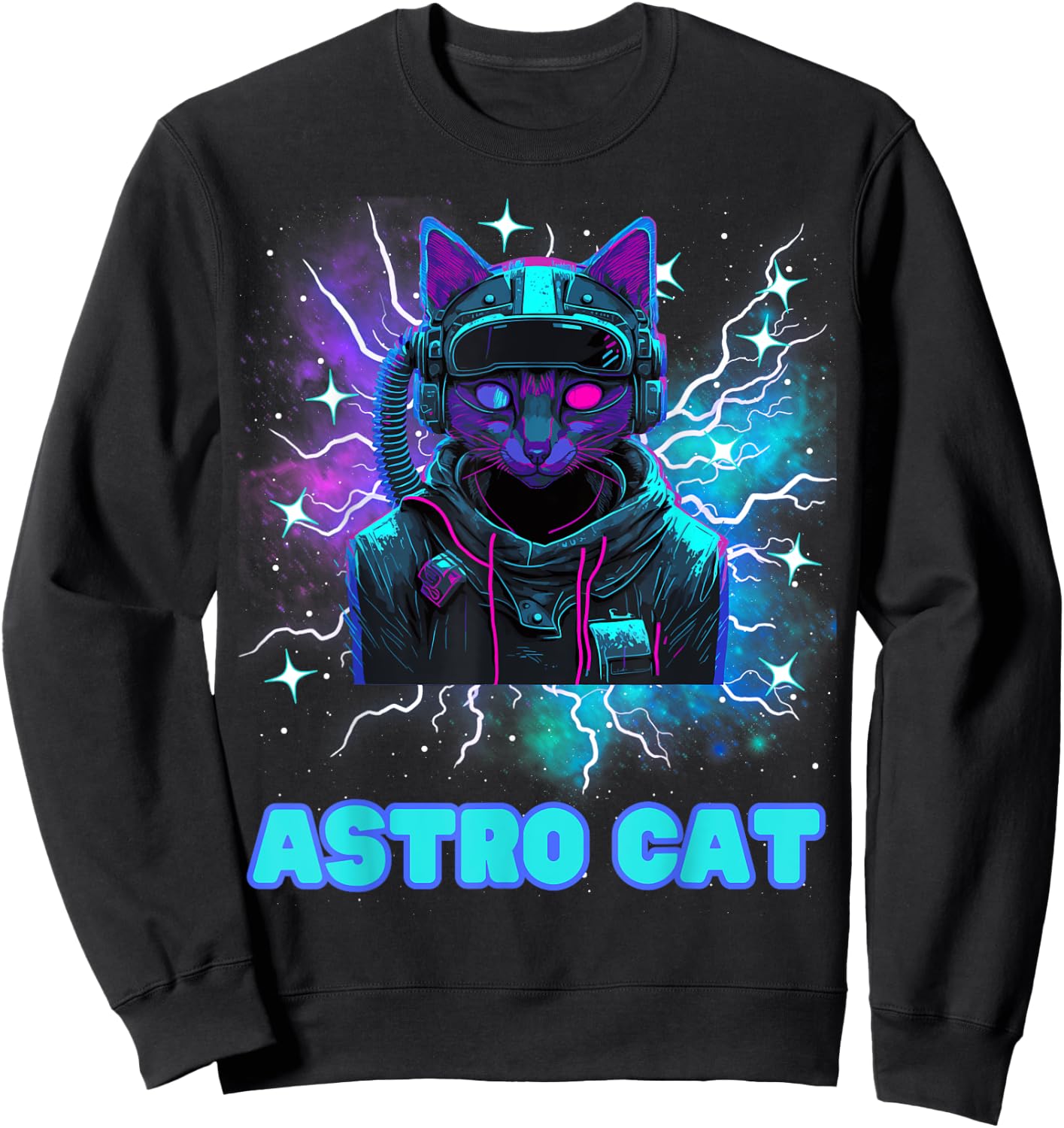 Astro Cat Kids & Adults Cosmic Cat Retro Space Cat Lover Sweatshirt - Sweatshirt | Black