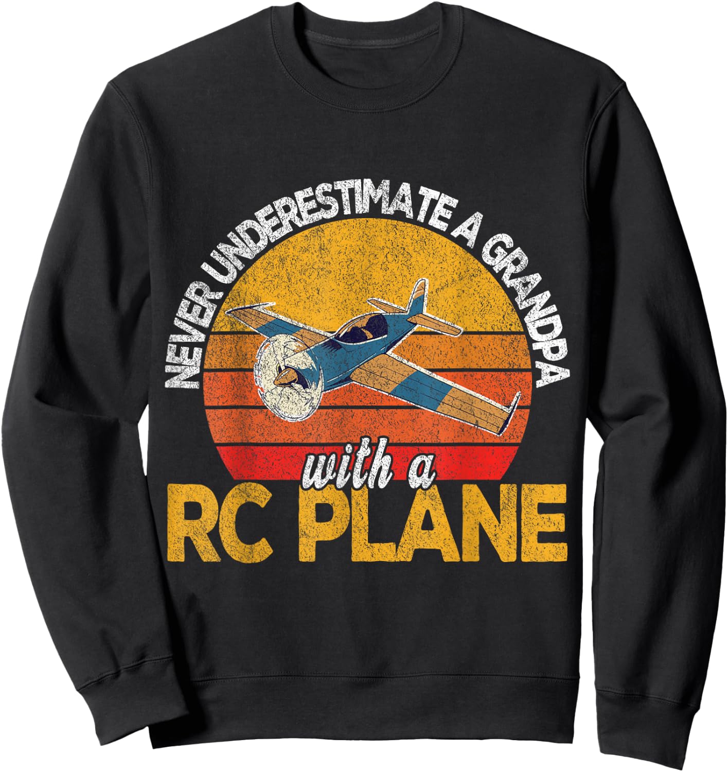 Funny RC Plane Grandpa Model Airplane Pilot Retro Sweatshirt - Sweatshirt | Black