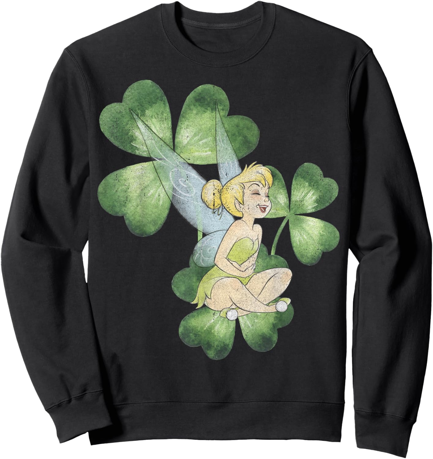 Disney Peter Pan St. Patrick's Day Tinker Bell Clover Retro Sweatshirt - Sweatshirt | Black