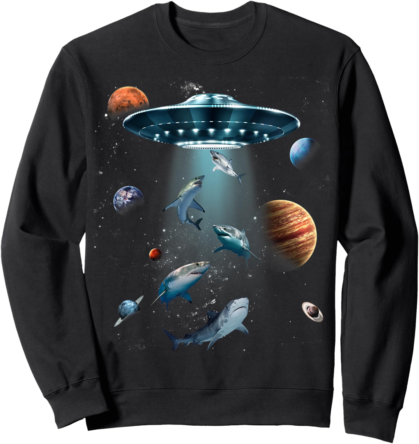 Galaxy Fish shark Space UFO Alien Stars Sea Ocean Sharks Sweatshirt - Sweatshirt | Black