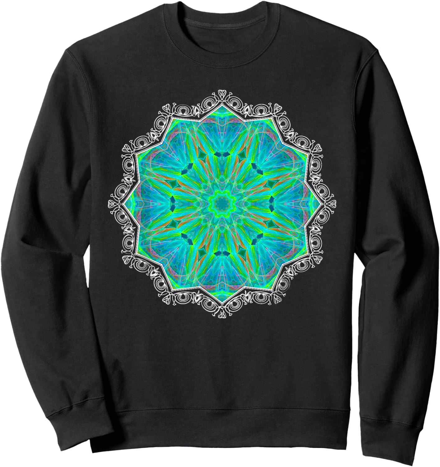 Green Kaleidoscope-art Mandala Geometry Gaia Yoga Mantra Sweatshirt - Sweatshirt | Black