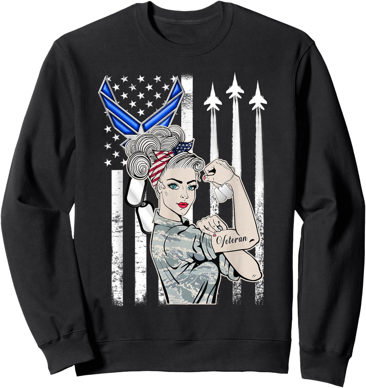 USAF Air Force Women Proud Shirt, Air Force Veteran Gift Sweatshirt - Sweatshirt | Black