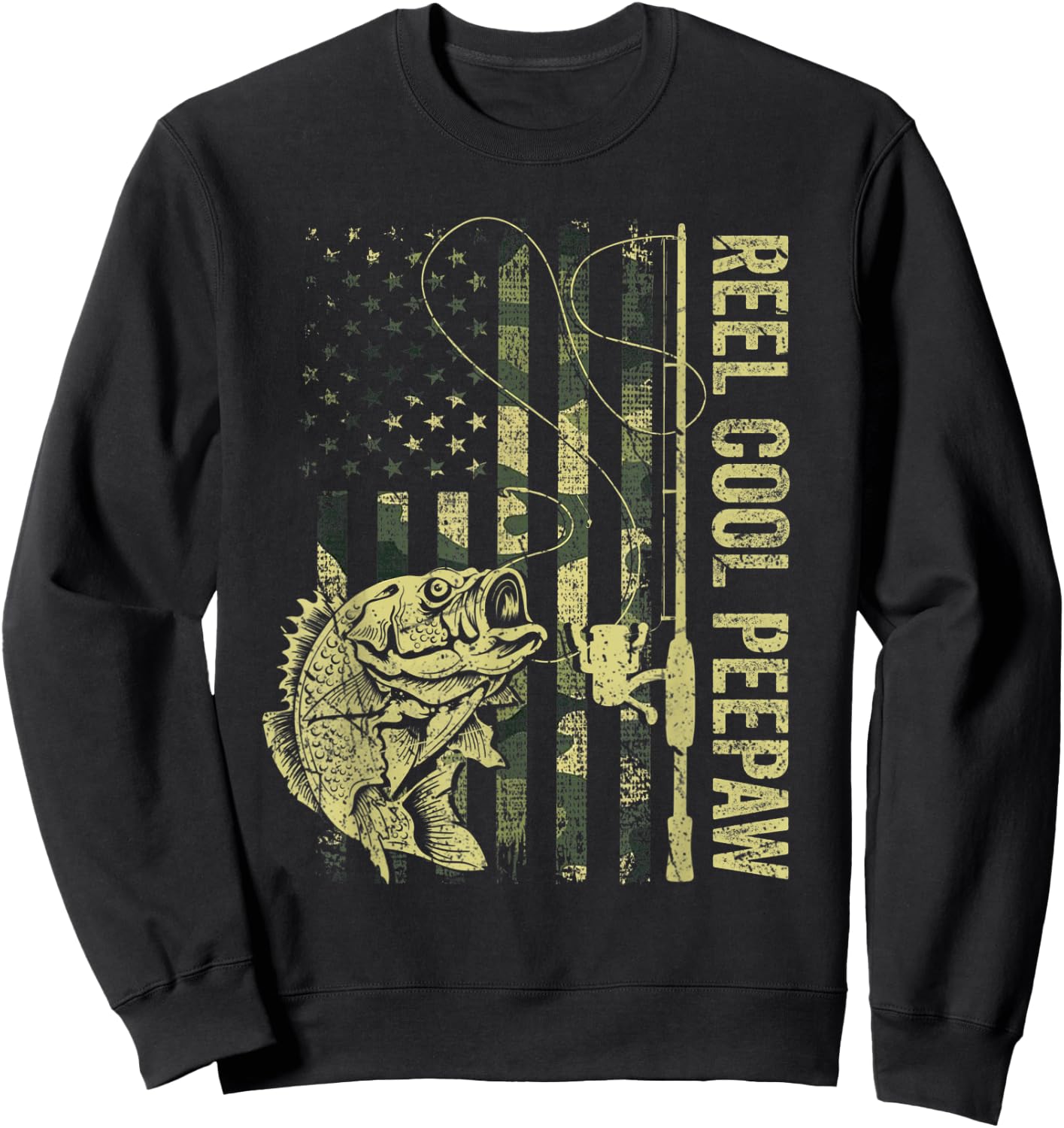 Reel Cool Peepaw Camouflage American Flag Fathers Day Sweatshirt - Sweatshirt | Black