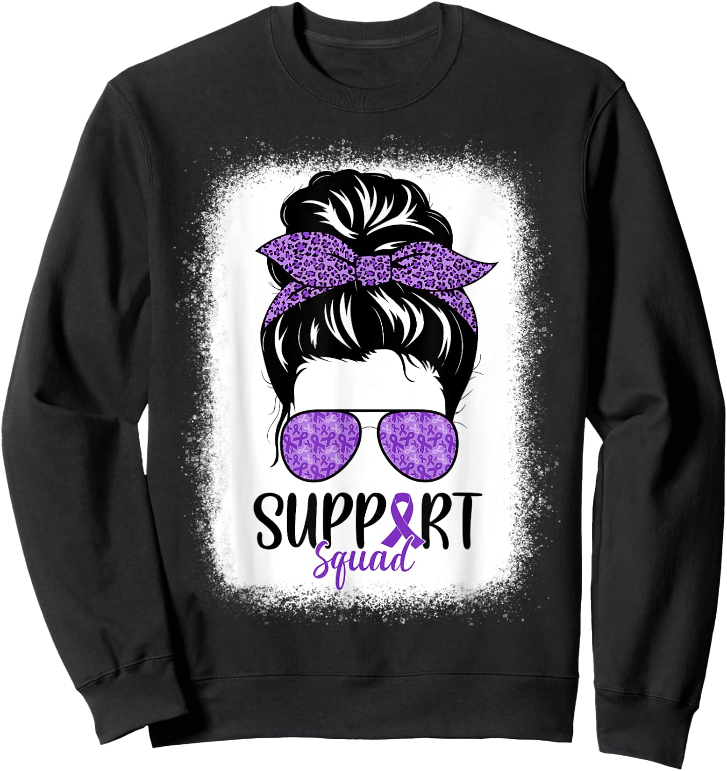 Support Squad Pancreatic Cancer Messy Bun Leopard Sweatshirt - Sweatshirt | Black