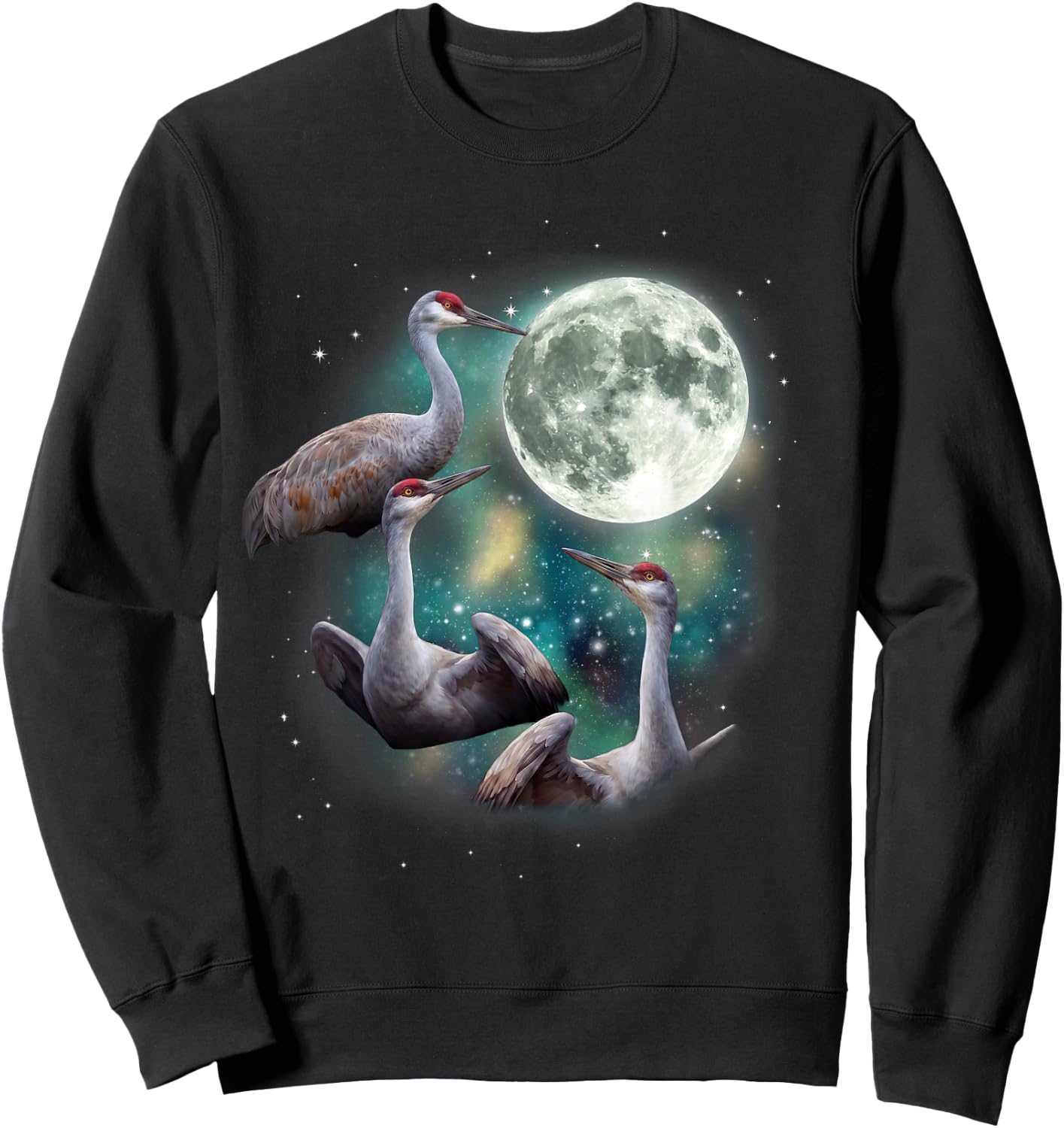 Three Crane Moon | Funny Sandhill Crane Bird Meme Sweatshirt - Sweatshirt | Black