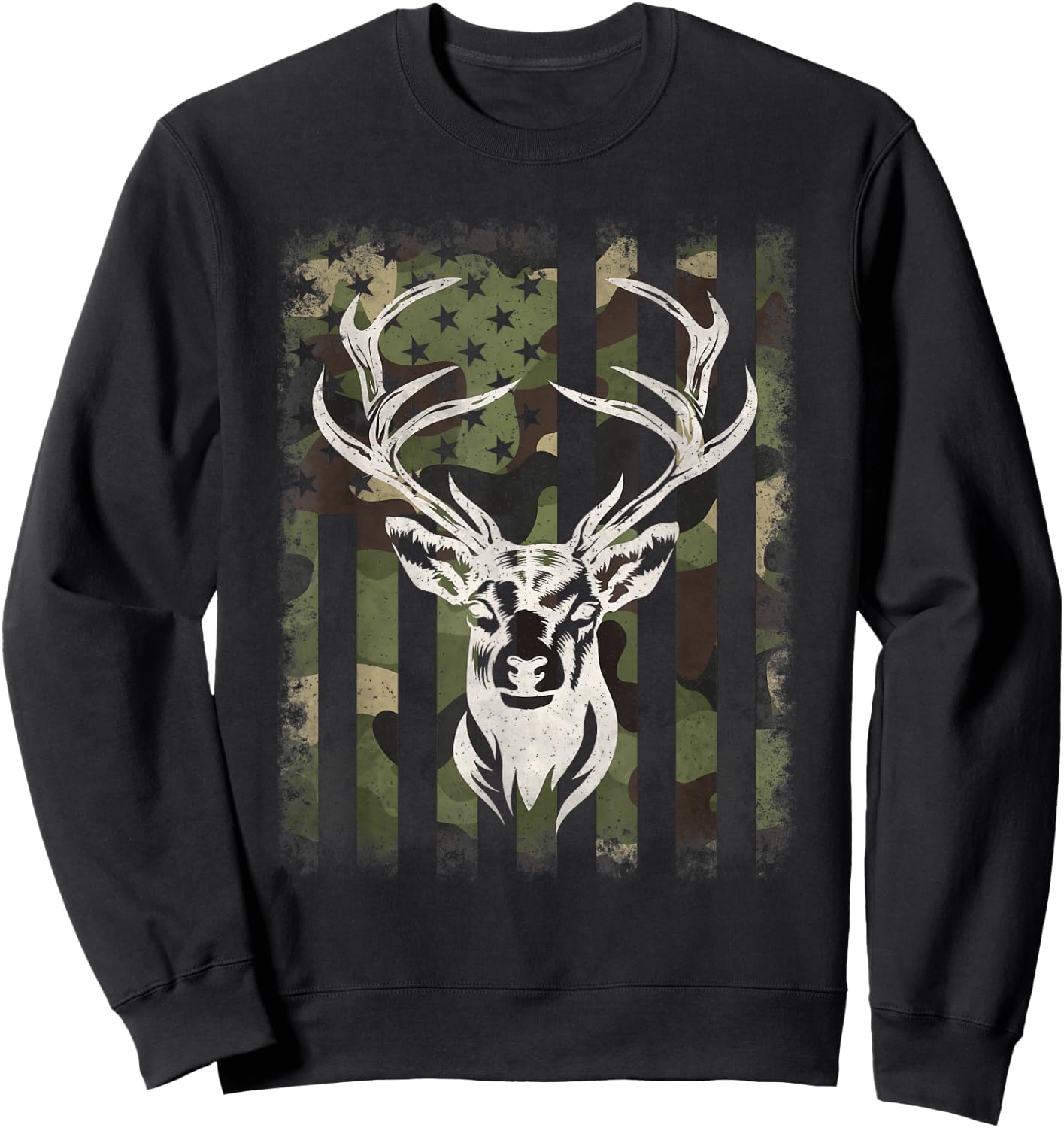 Camouflage American Flag Camo Deer Hunting Hunter Men Sweatshirt - Sweatshirt | Black