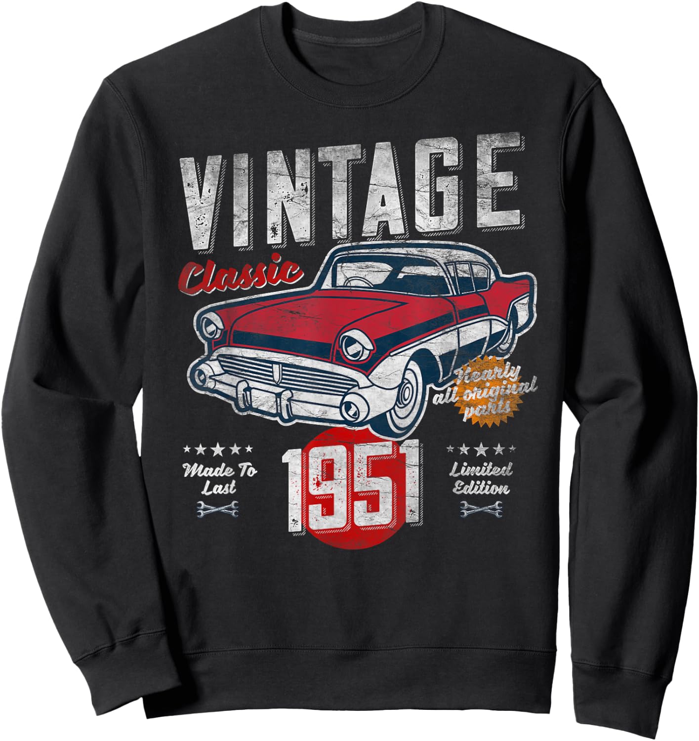 Vintage Born 1951 Birthday 1950s Classic Car Sweatshirt - Sweatshirt | Black