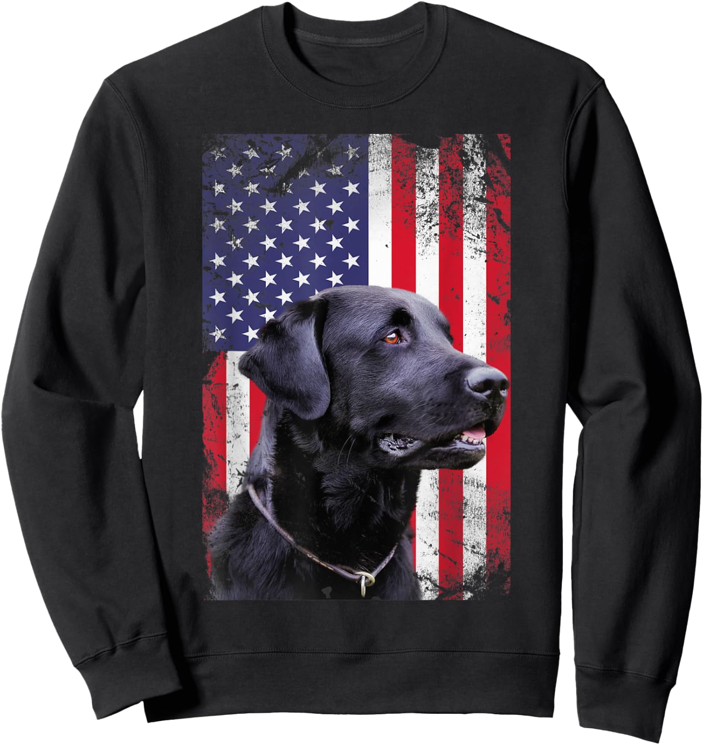 Black Labrador Dog USA Vintage American Flag Sweatshirt - Sweatshirt | Black