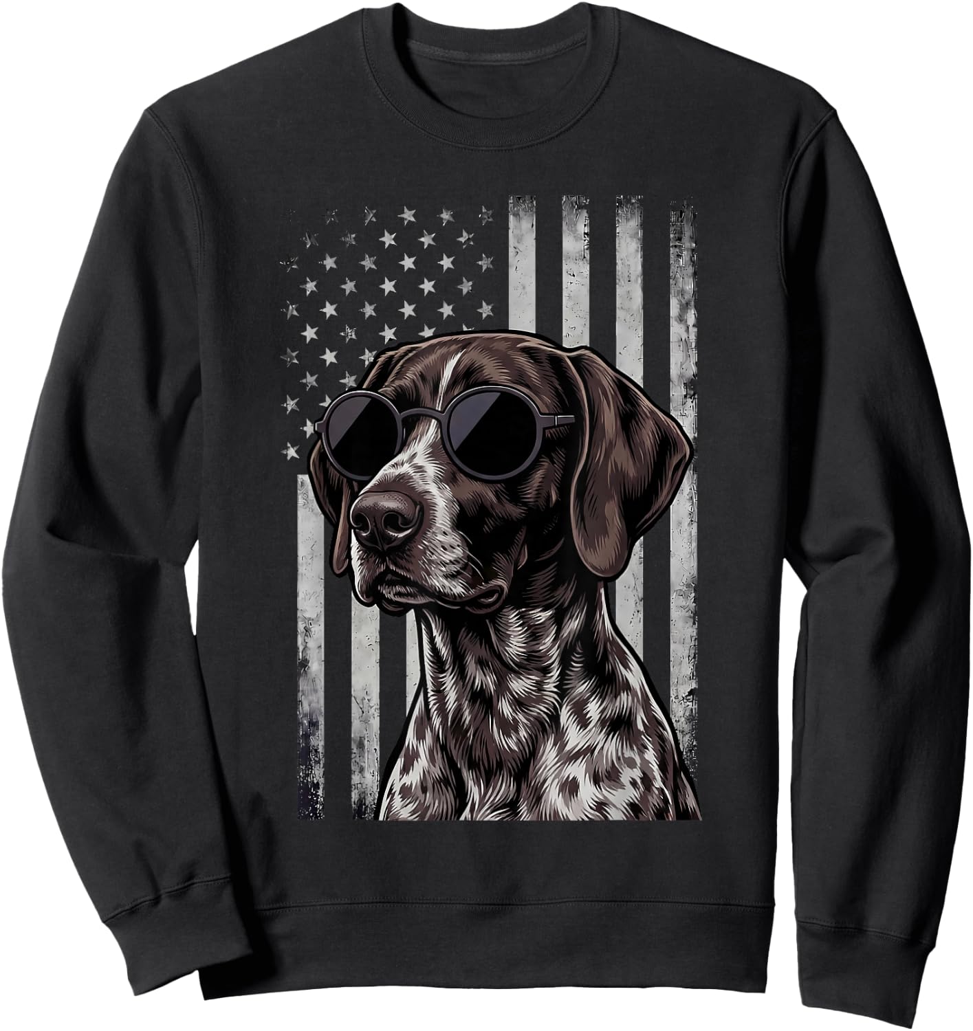German Shorthaired Pointer American Flag GSP 4th of July Sweatshirt - Sweatshirt | Black