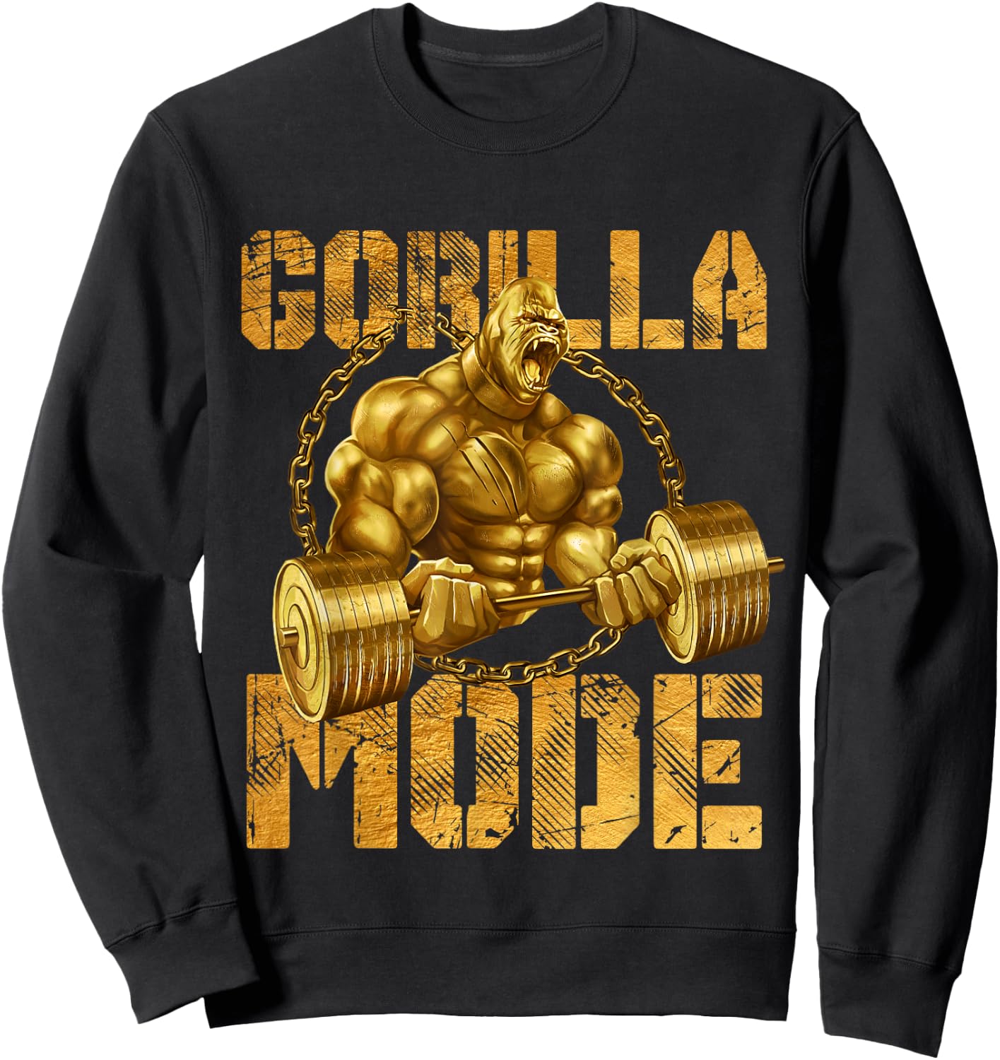Gorilla Mode Weight Lifting Power Beast Workout Gold Fitness Sweatshirt - Sweatshirt | Black