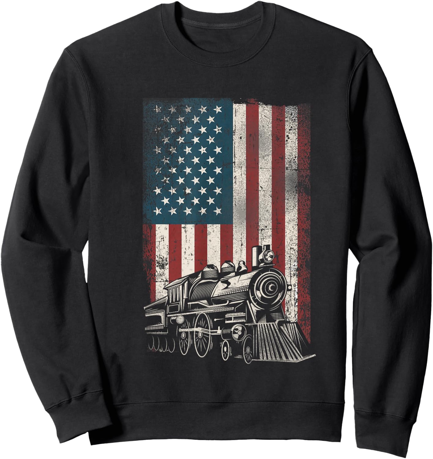 Steam Train Driver Trainspotting Locomotive American Flag Sweatshirt - Sweatshirt | Black