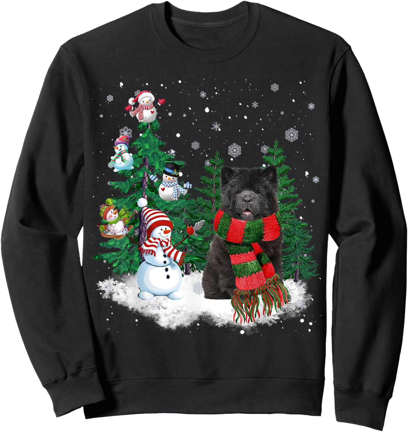 Chow Chow Dog Christmas Snowman Xmas Tree Pajama Sweatshirt - Sweatshirt | Black