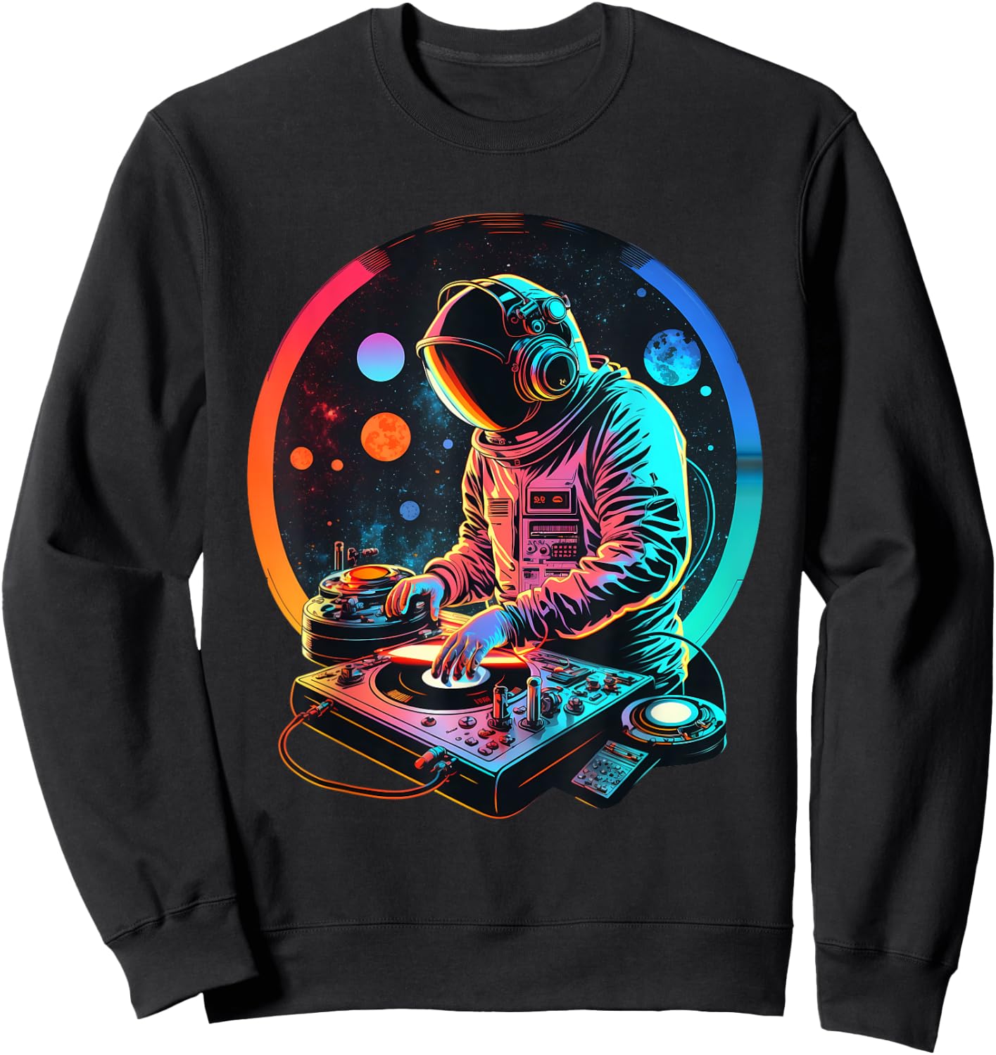 Retro Astronaut DJ, DJing in Space, EDM cool Graphic Sweatshirt - Sweatshirt | Black