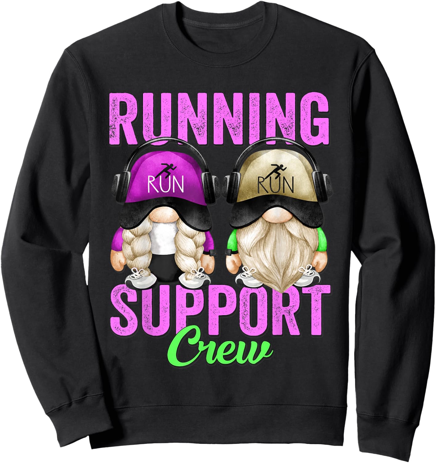 Funny Marathon Runner Gnome For Teacher Running Support Crew Sweatshirt - Sweatshirt | Black