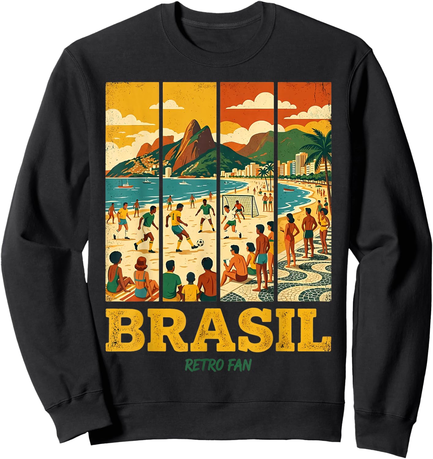 Vintage Brasil Beach Futebol Retro Fan Rio Graphic Sweatshirt - Sweatshirt | Black