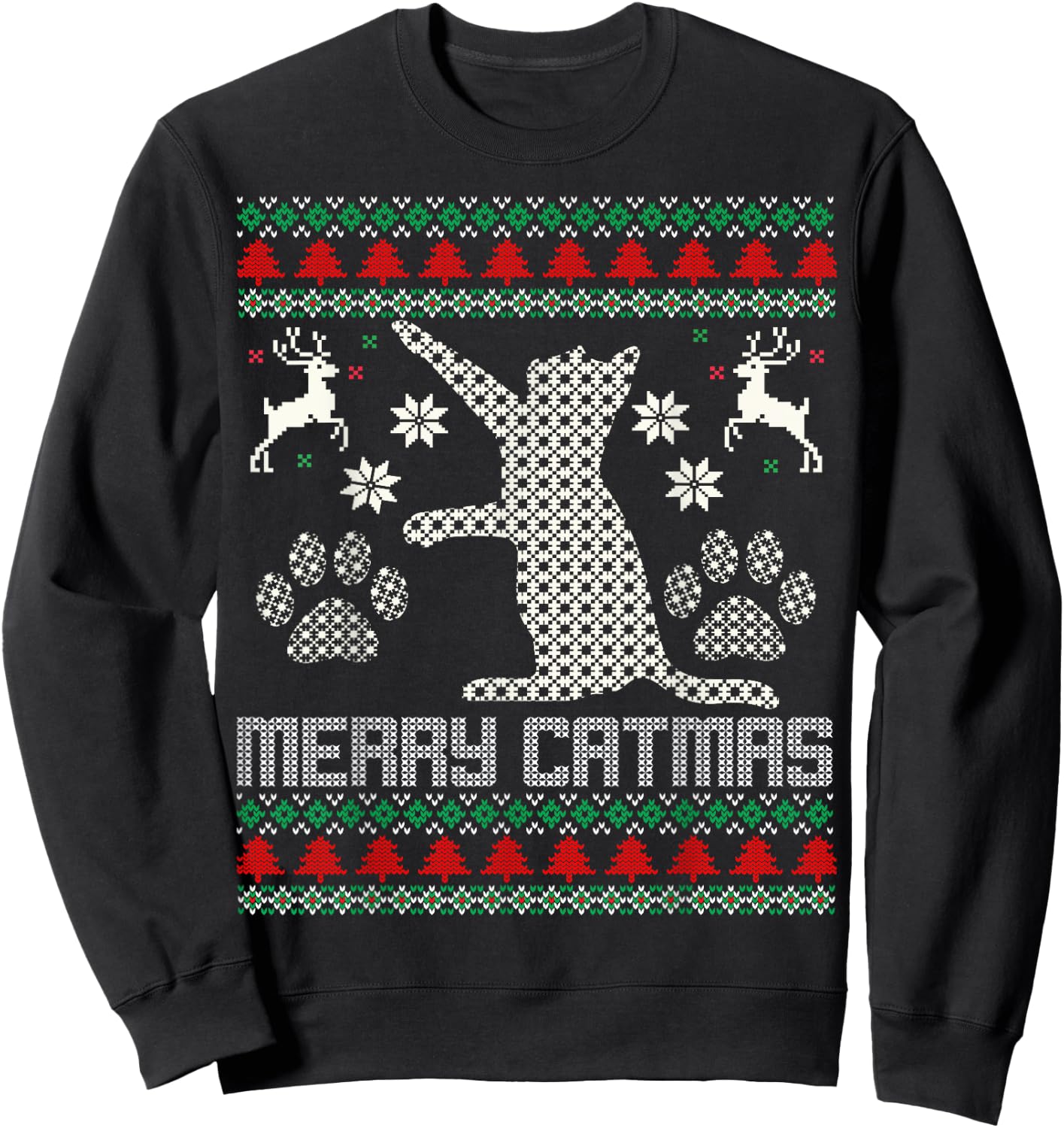 Merry Catmas Funny Cat Christmas Ugly Sweater Men Women Kids Sweatshirt - Sweatshirt | Black