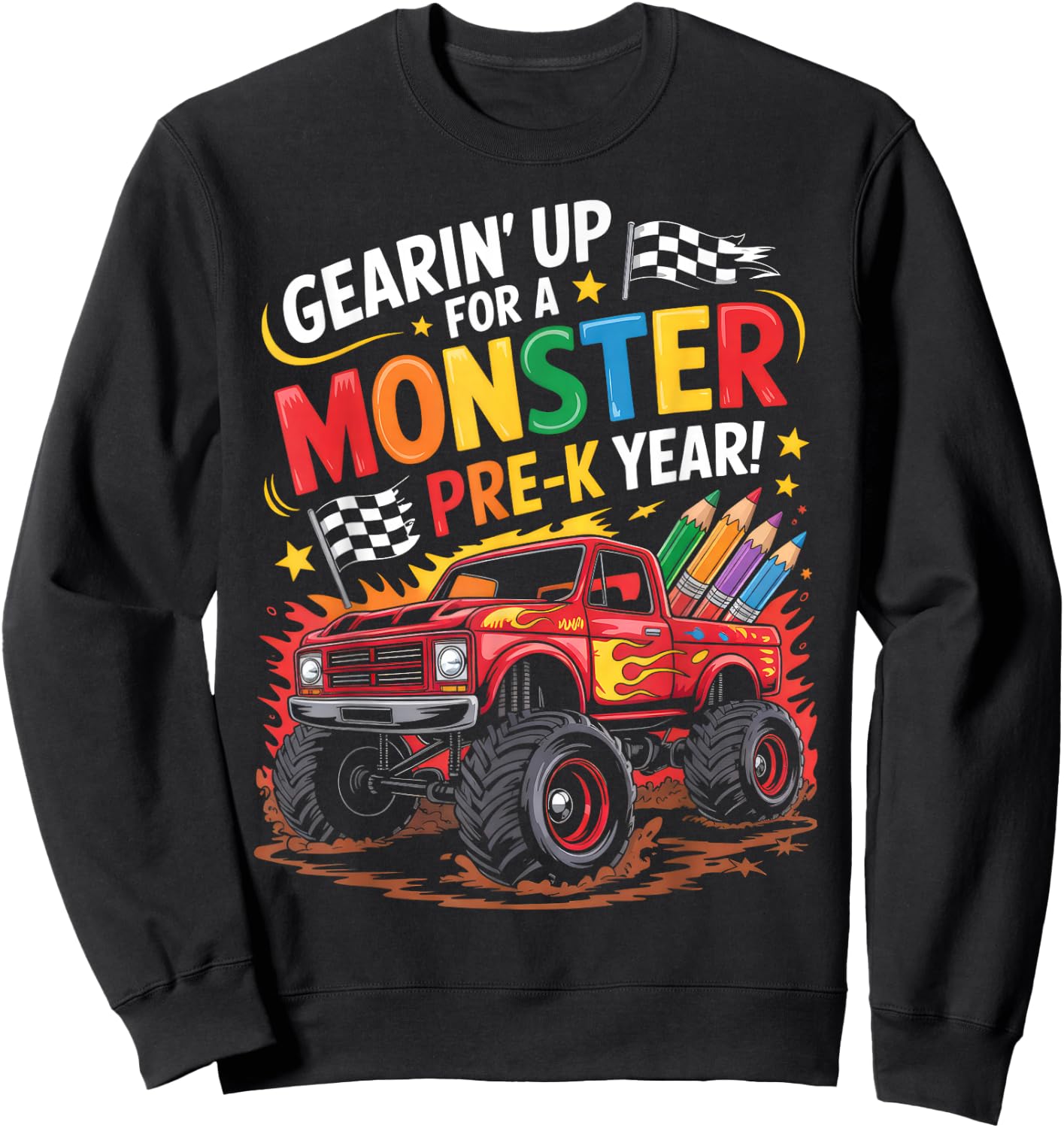 Back to School Preschool Pre-K Monster Truck First Day Boys Sweatshirt - Sweatshirt | Black