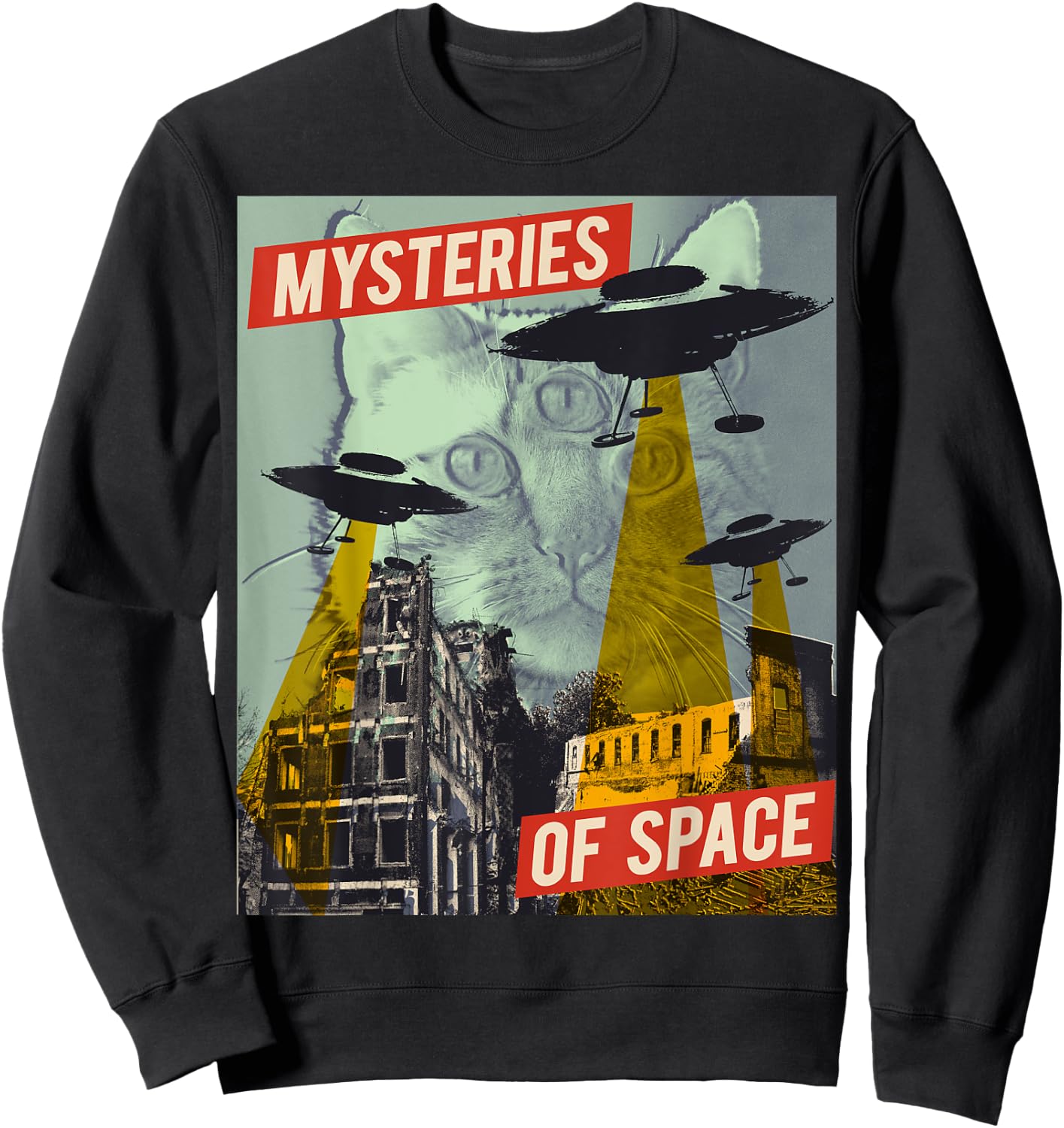 Cat Ufo Flying Saucer Invasion Science Fiction Abduction Kid Sweatshirt - Sweatshirt | Black