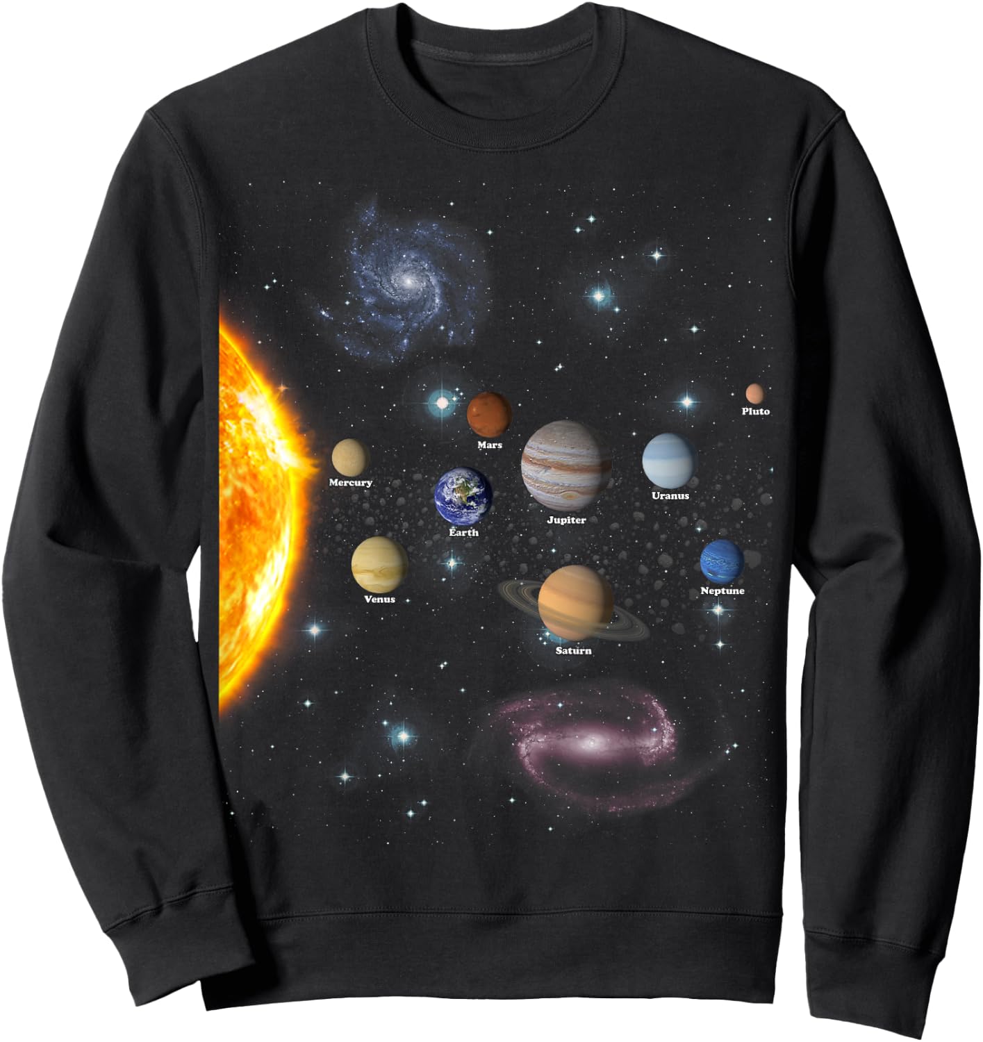 Boys Girls Kids Realistic Solar System Christmas Sweatshirt - Sweatshirt | Black